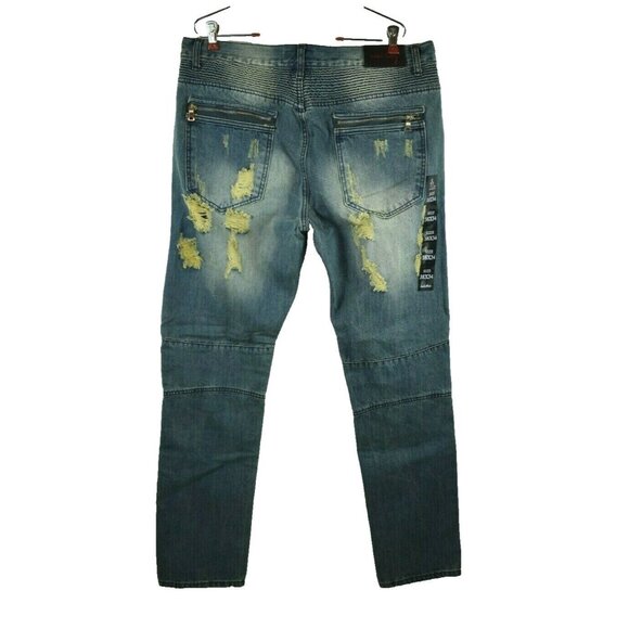 Embellish Mens 38 x 34 Distressed Blue Biker Jeans New with Tags - Picture 5 of 7